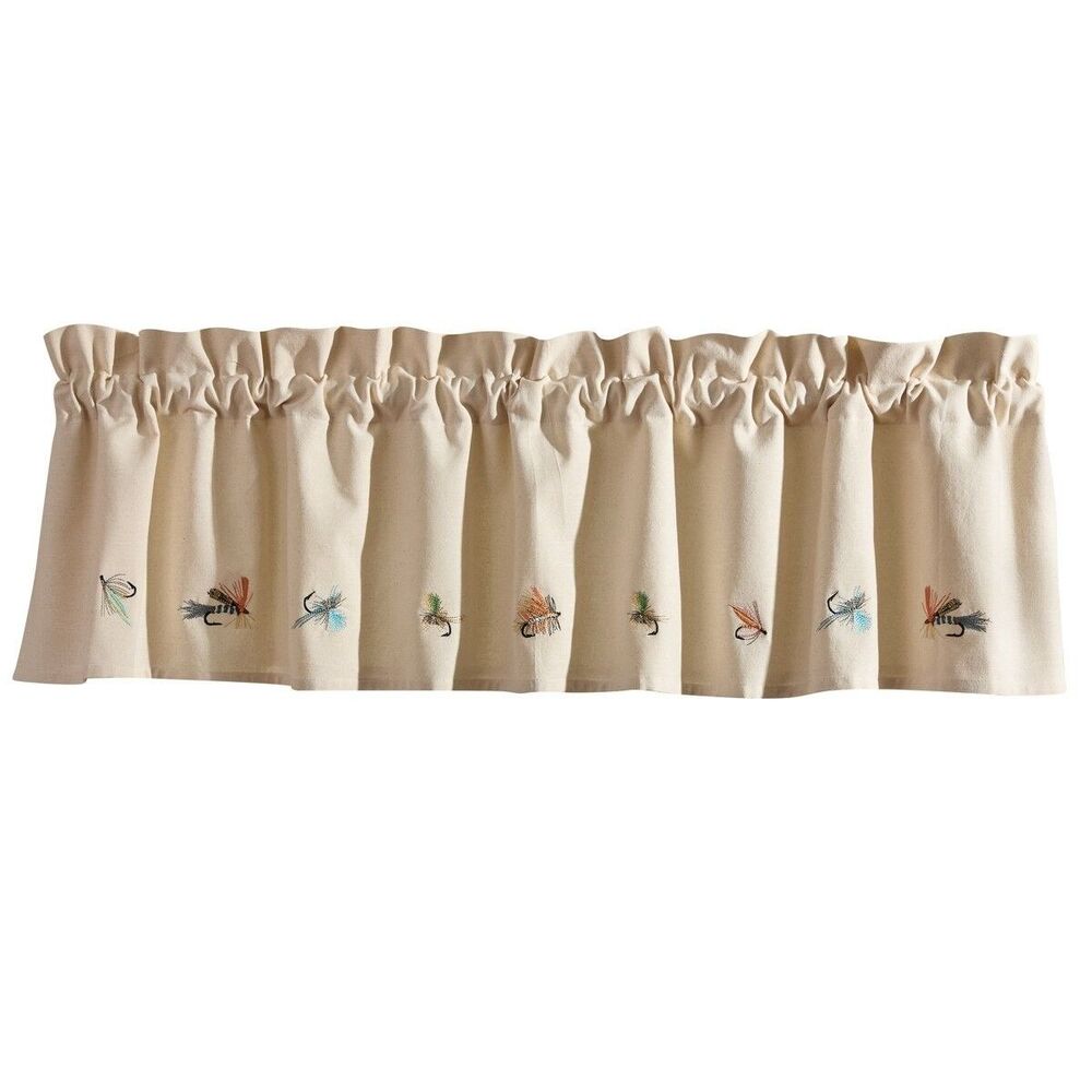 Park Designs Fly Fishing Lined Embroidered Valance Curtain 60 in x 14 in